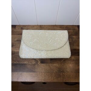 Towanny Vintage Beaded Evening Clutch Bag Cream Iridescent Bridal Wedding Formal